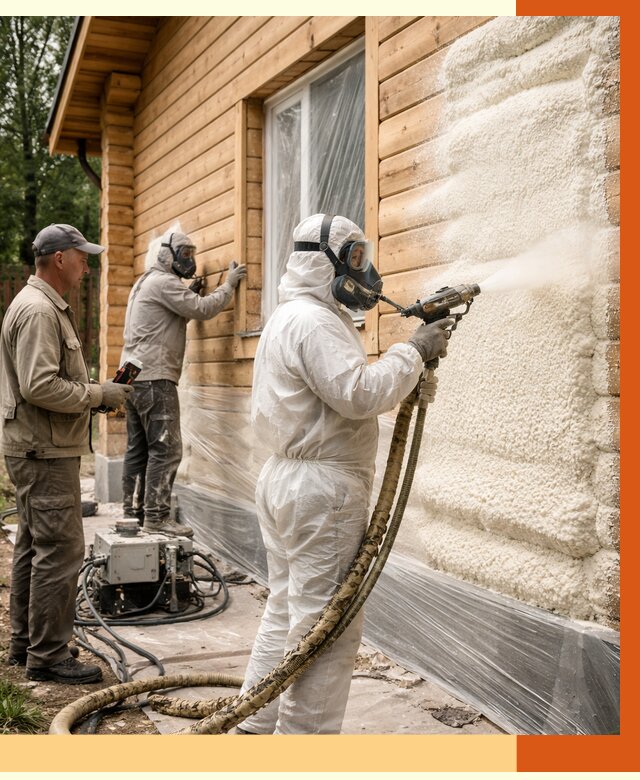 Утепление дома из бруса ППУ в Ступино от 4002 руб/м2 под ключ | ТепломастерСтп