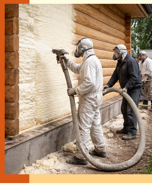 Утепление дома из бруса пенополиуретаном в Ступино