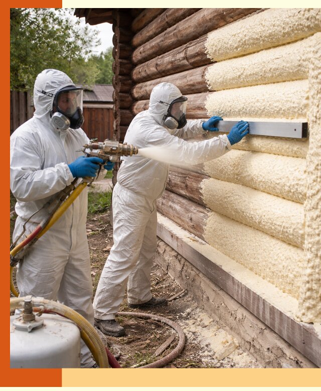 Утепление бревенчатого дома ППУ в Ступино эффективной изоляцией