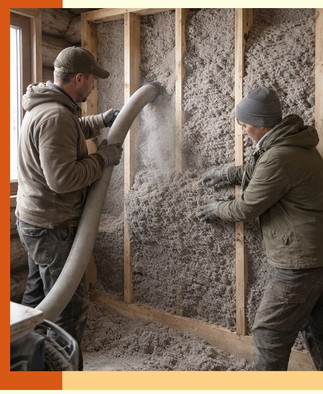 Утепление бревенчатого дома эковатой в Ступино