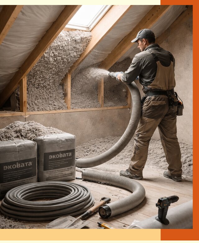 Утепление мансарды эковатой в Ступино от 2287 руб/м2 — монтаж, задувка, цена | ТепломастерСтп