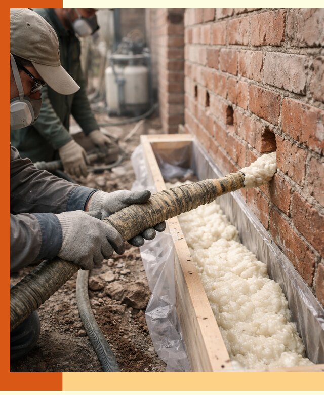 Заливка ППУ в пустоты кирпичной стены в Ступино