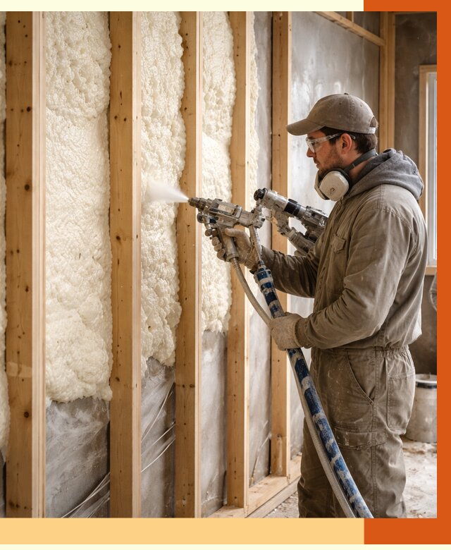 Утепление каркасной стены ППУ в Ступино от 4417 руб./м2 под ключ | ТепломастерСтп