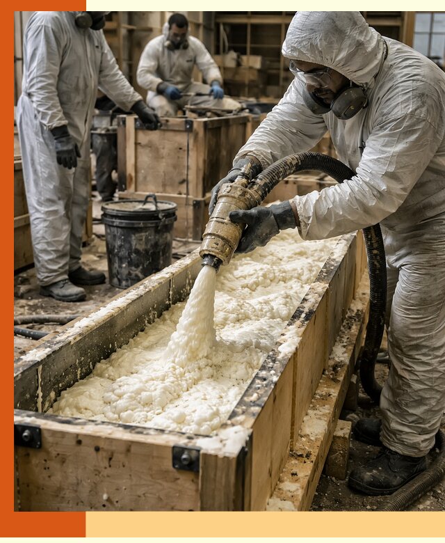 Заливка пенополиуретана в формы для утепления в Ступино