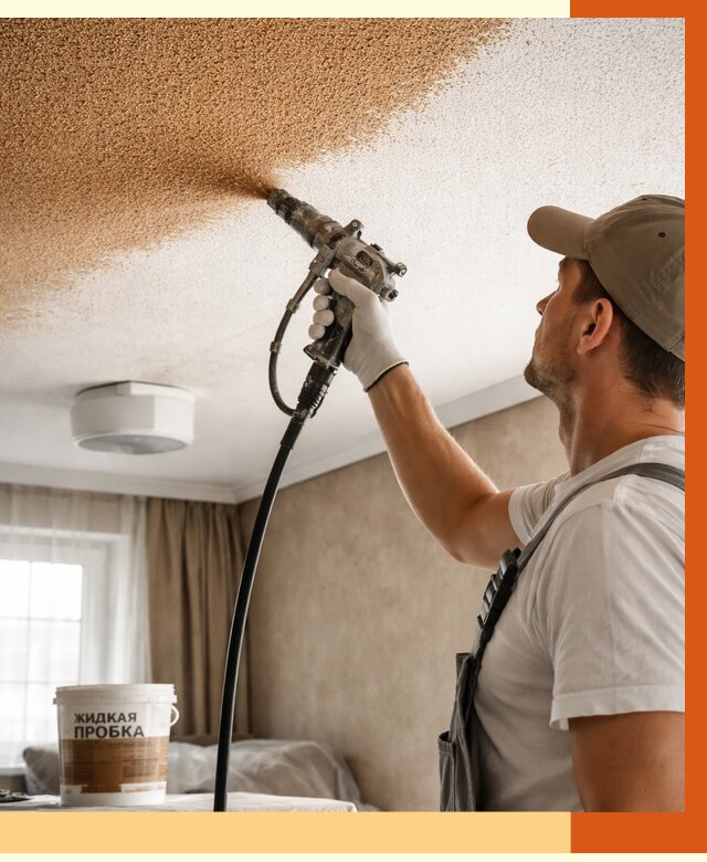 Утепление потолка жидкой пробкой в Ступино от 3638 руб. | ТепломастерСтп